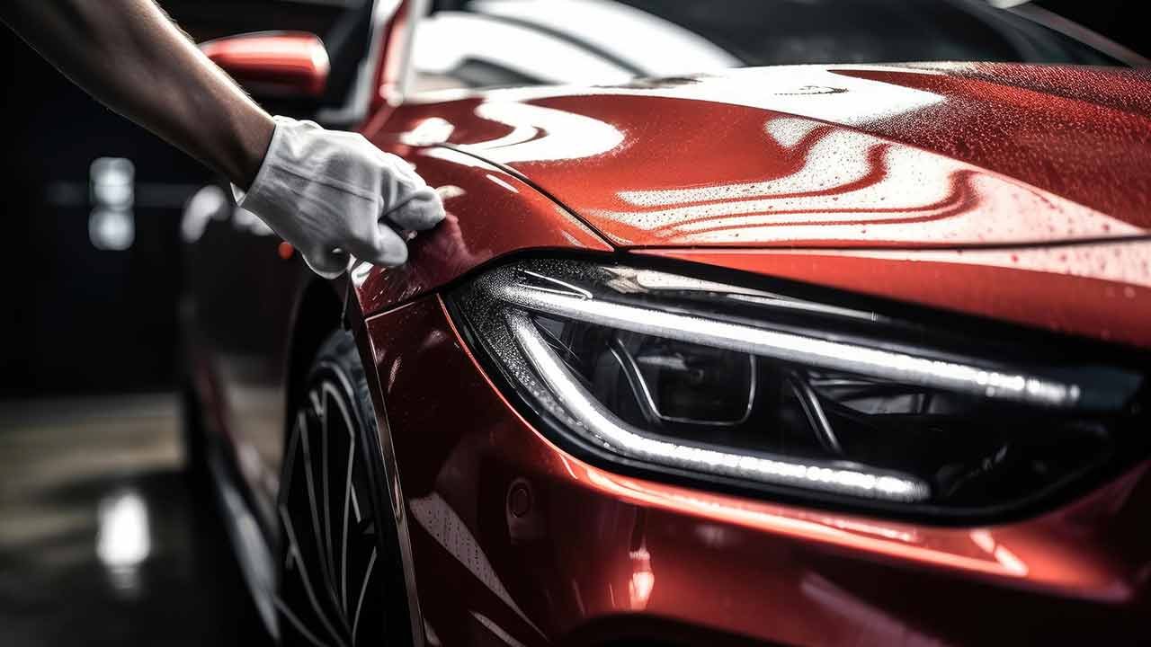 Interior of a car being detailed and cleaned